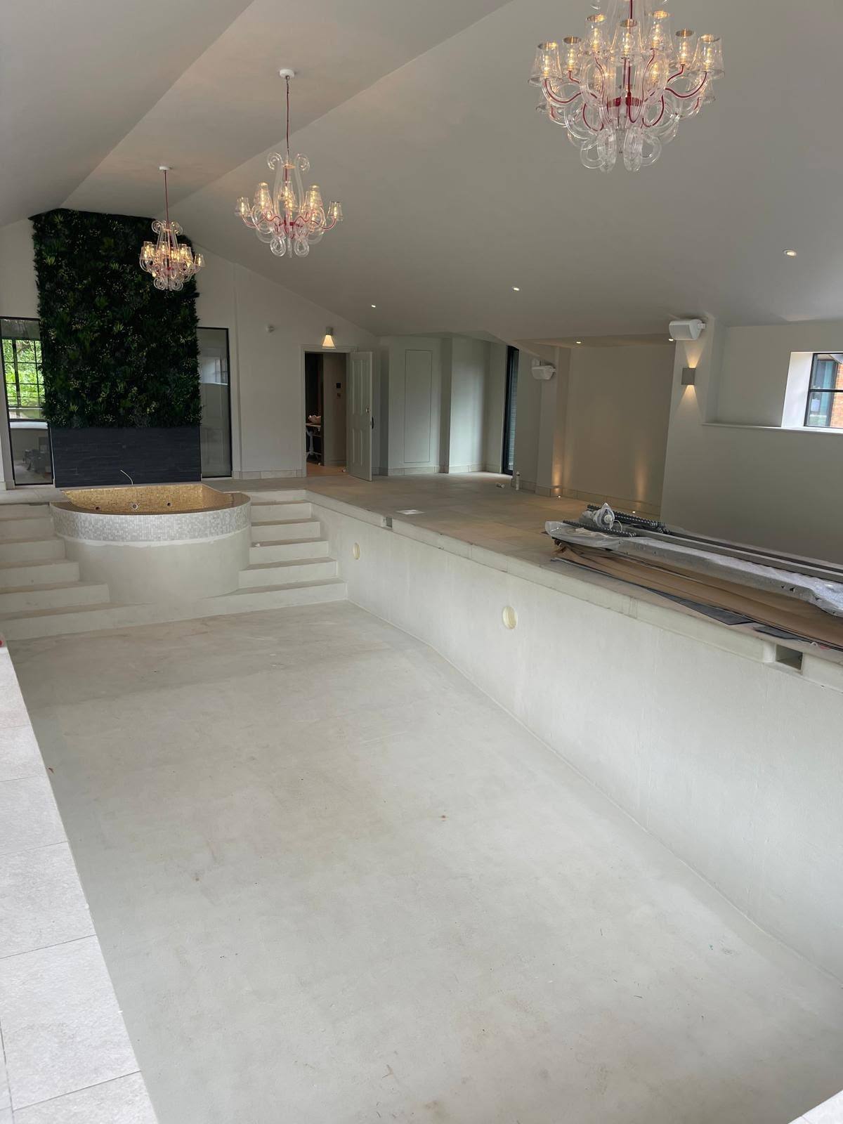 Empty swimming pool before silicone sealing works